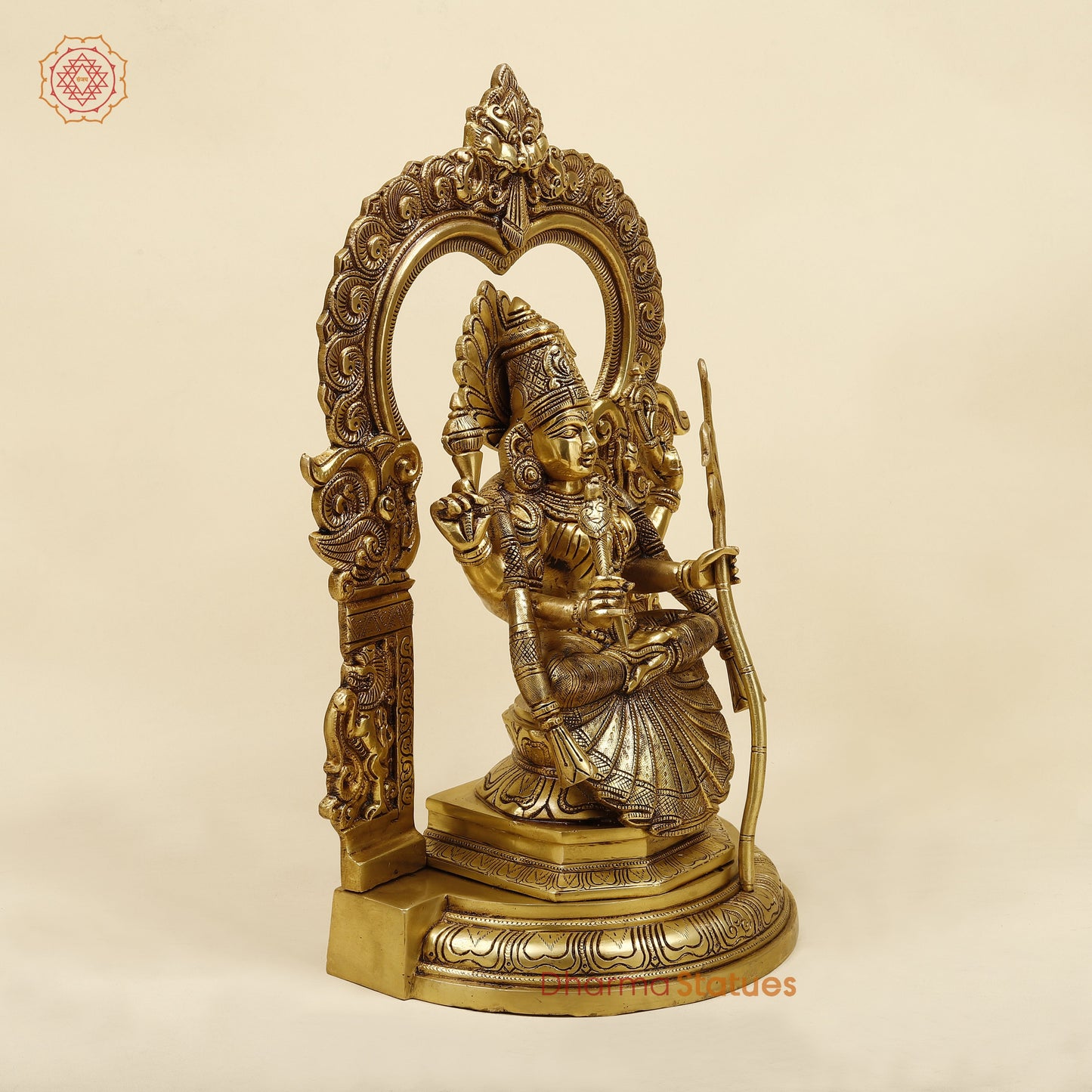 Brass Rajarajeshwari with Frame, Golden Finish, 18"