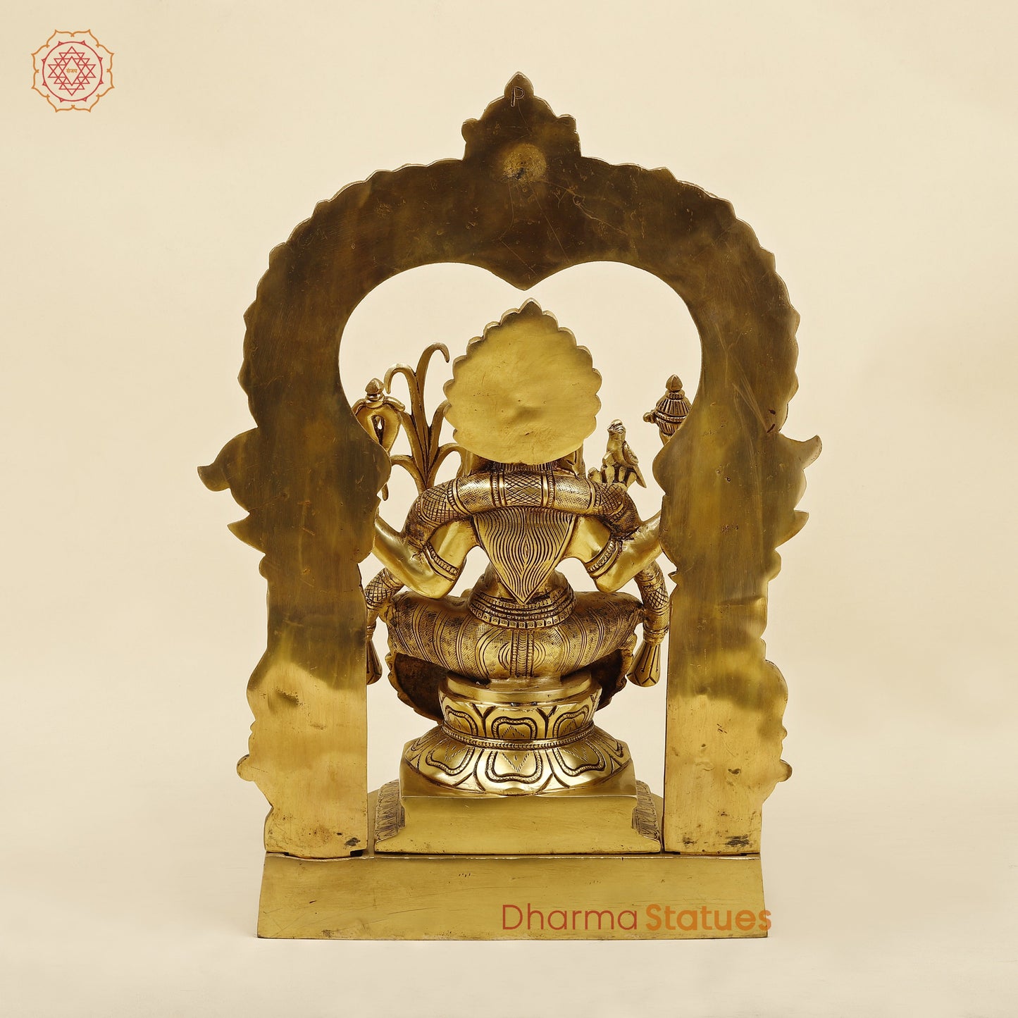 Brass Lakshmi seated in Frame, Fine Golden Finish, 18"