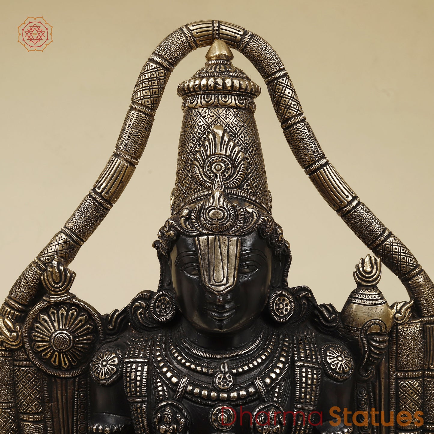 Brass Tirupati Balaji with Frame, Fine Golden Finish, 30"