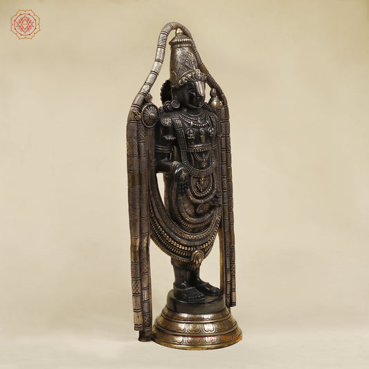 Brass Tirupati Balaji with Frame, Fine Golden Finish, 30"