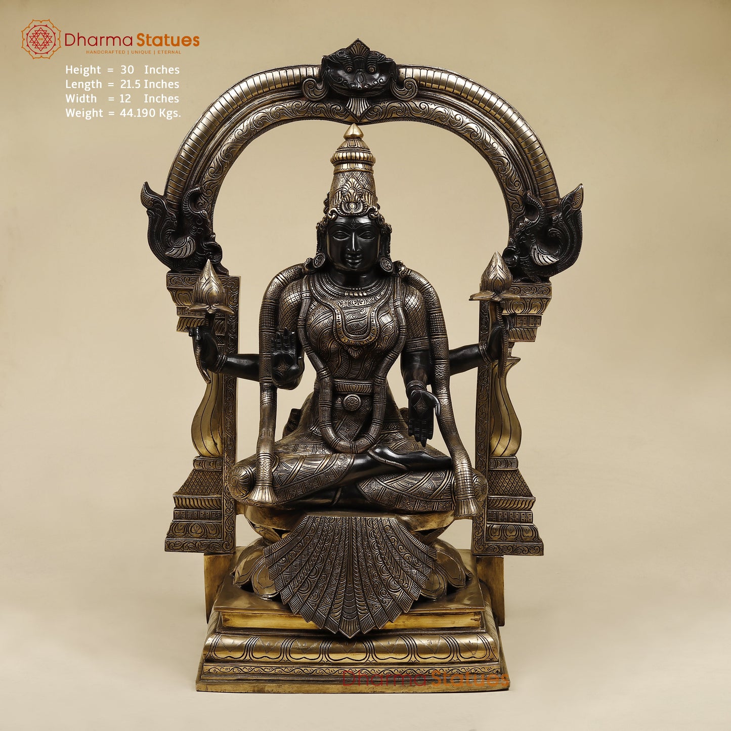 Brass Padmavati (Lakshmi), Black Patina & Golden Finish, 30"