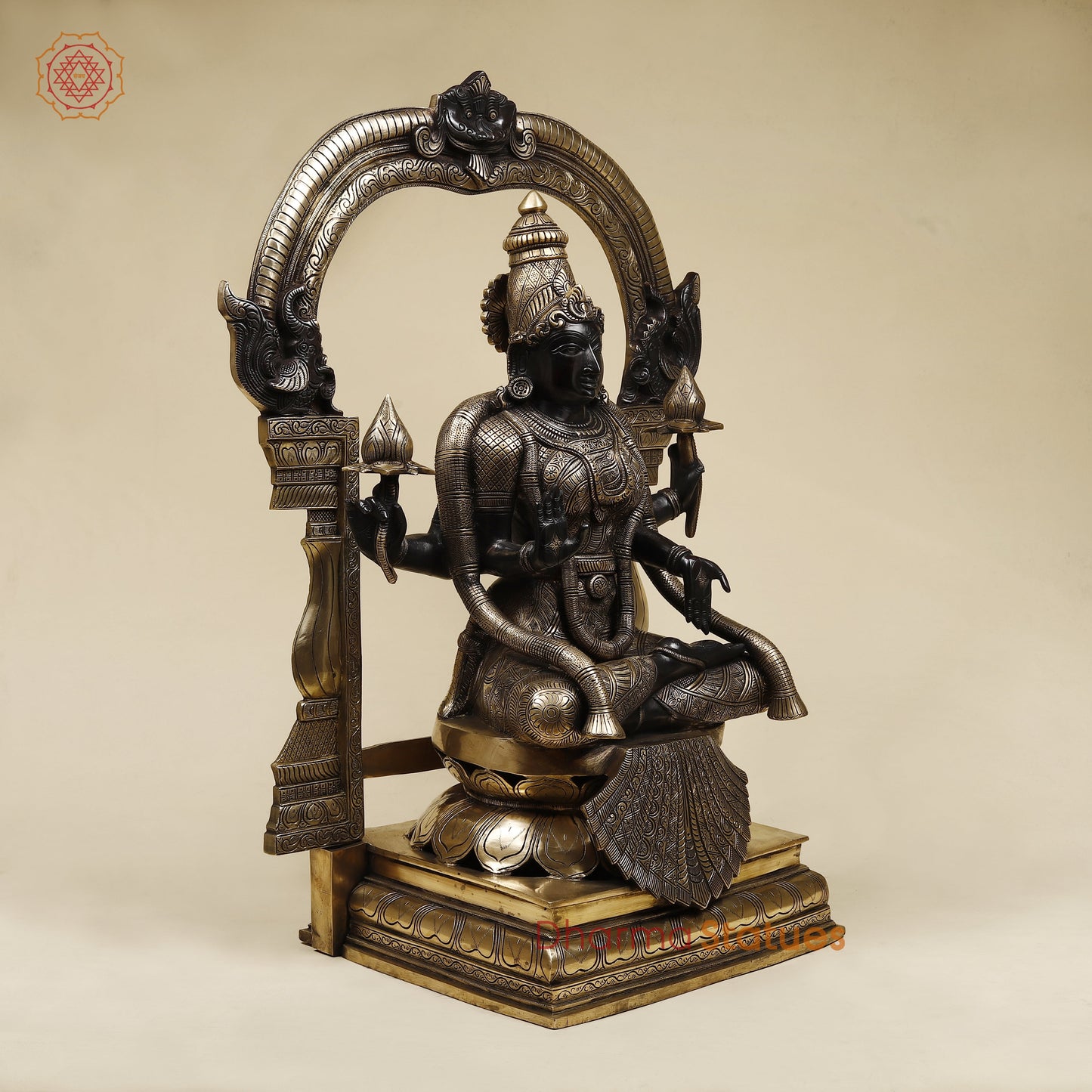 Brass Padmavati (Lakshmi), Black Patina & Golden Finish, 30"