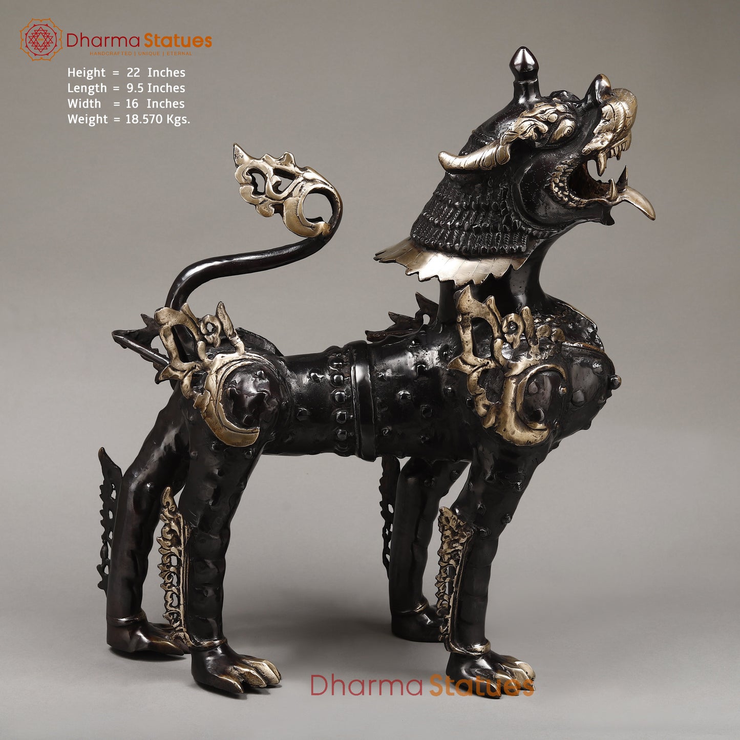 Brass Nepali Lion, Black Patina & Golden Finish, 22"