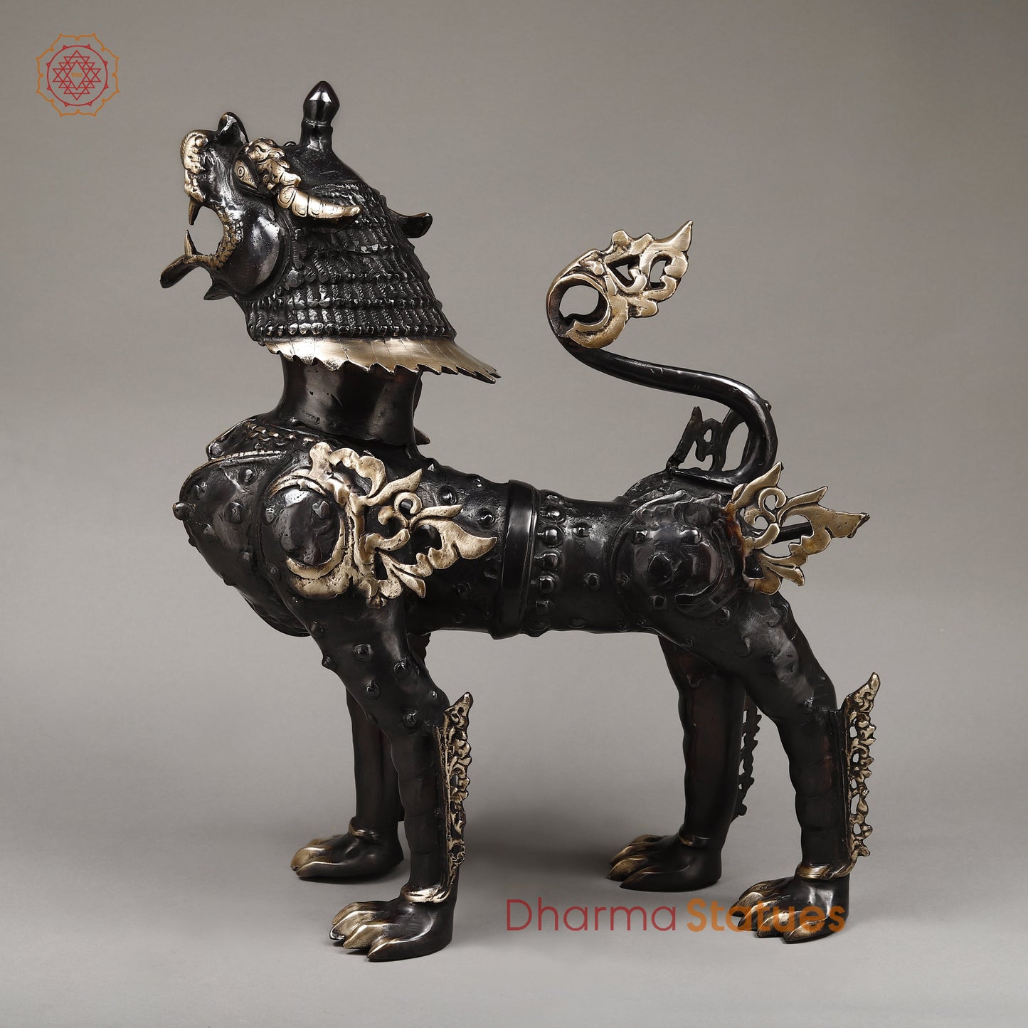 Brass Nepali Lion, Black Patina & Golden Finish, 22"