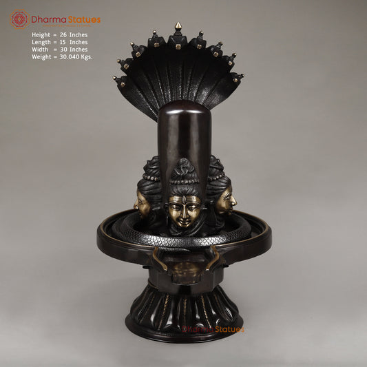 Brass Pashupatinath Lingam, Black Patina & Smooth Finish, 26"
