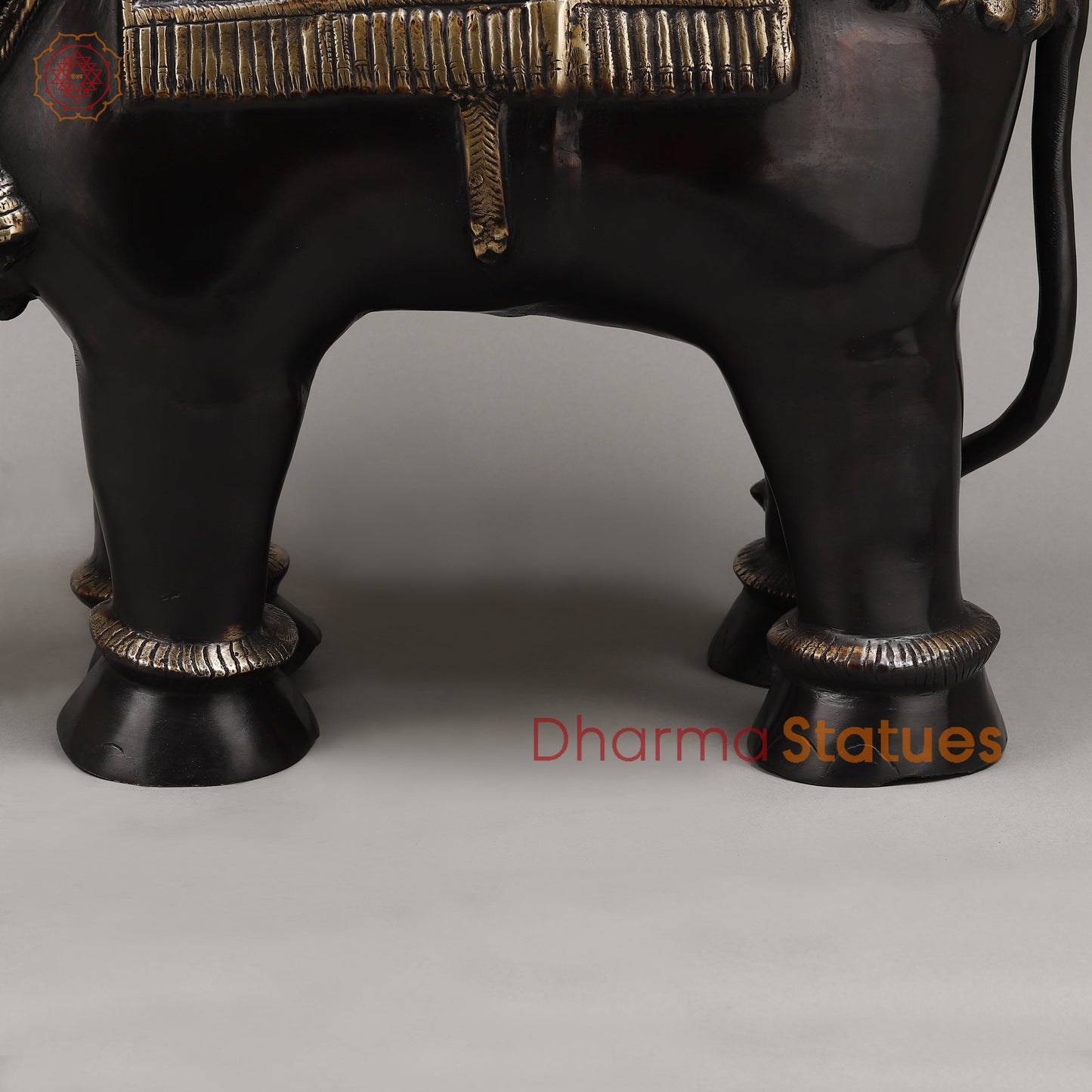 Brass Elephant with Rider, Black Patina & Golden Finish, 24"