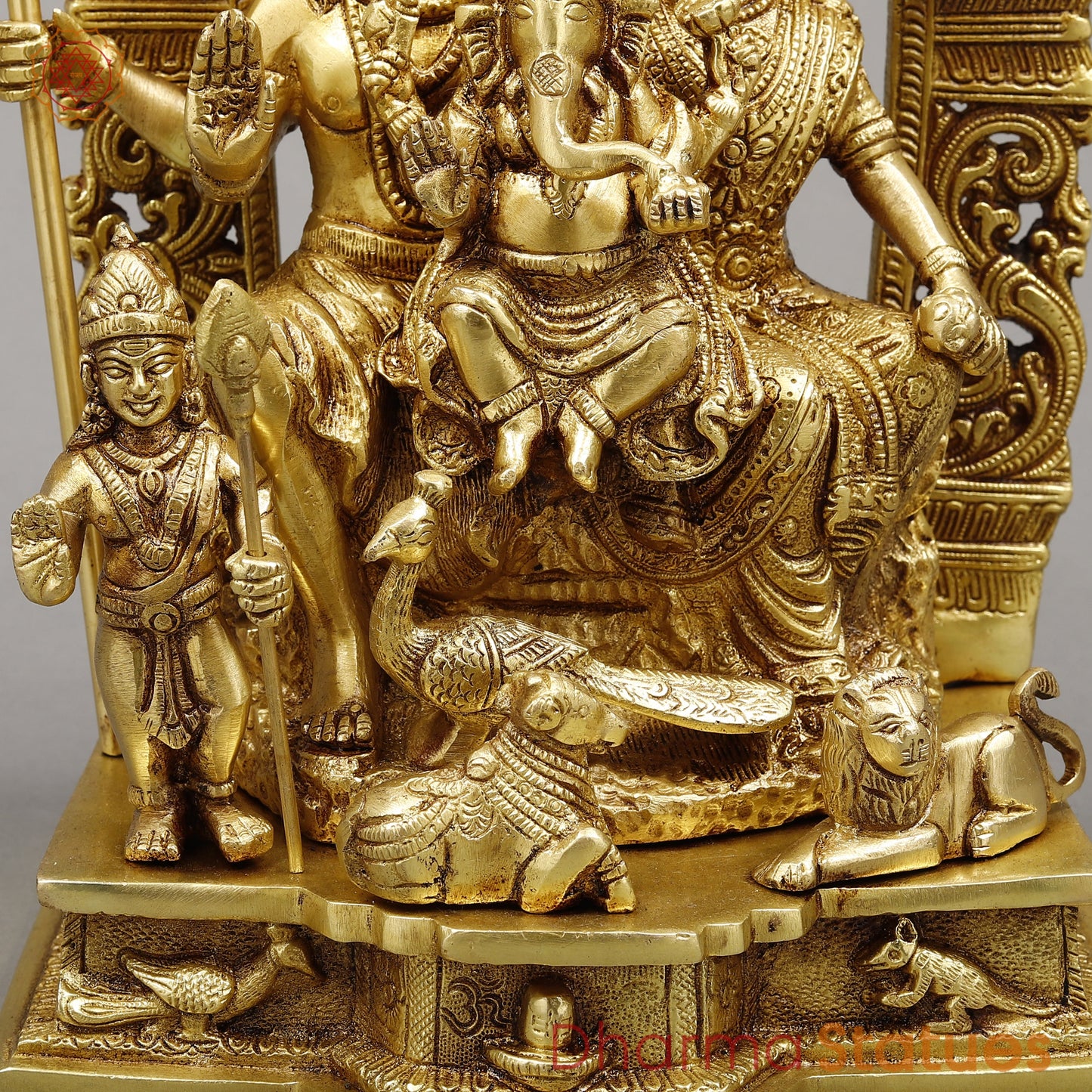 Brass Shiva Parivar With Arch , Fine Golden Finish, 12"