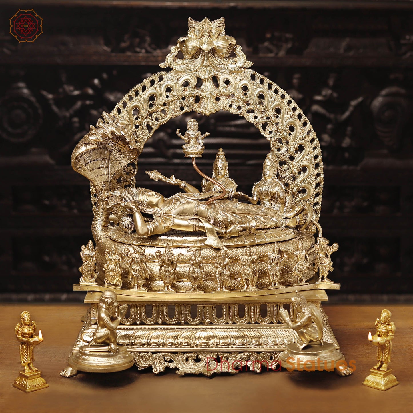 Bronze Vishnu Resting on Sheshnag Throne – Lakshmi, Brahma, and Dashavatar Ensemble, Fine Golden Finish, 26"