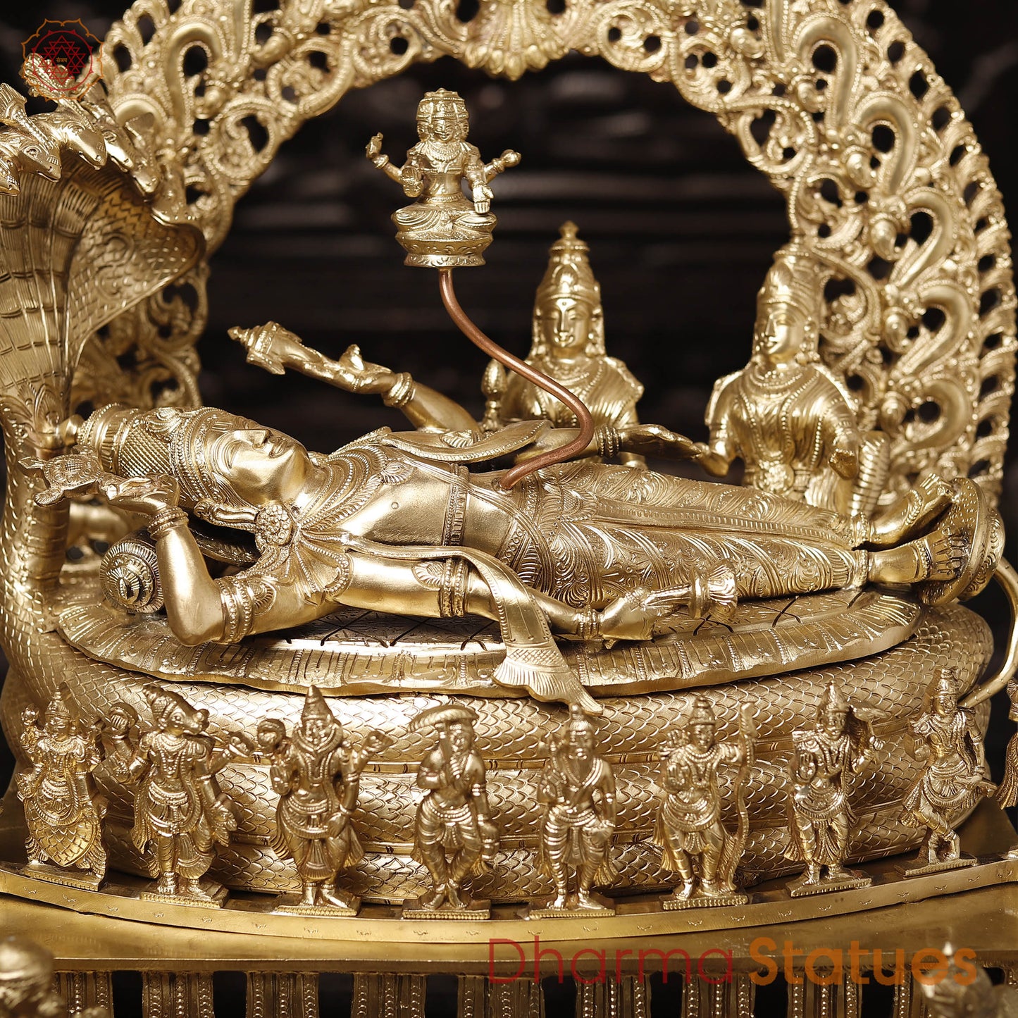 Bronze Vishnu Resting on Sheshnag Throne – Lakshmi, Brahma, and Dashavatar Ensemble, Fine Golden Finish, 26"