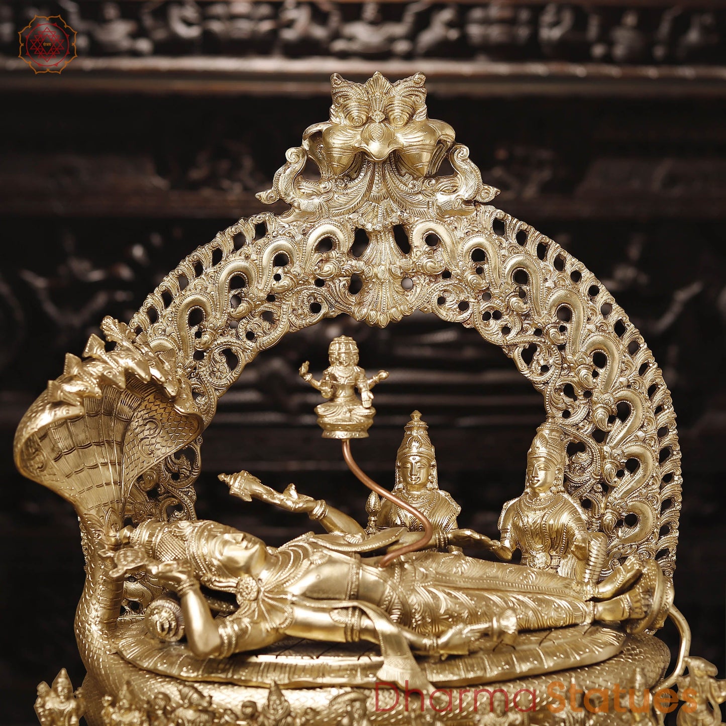 Bronze Vishnu Resting on Sheshnag Throne – Lakshmi, Brahma, and Dashavatar Ensemble, Fine Golden Finish, 26"