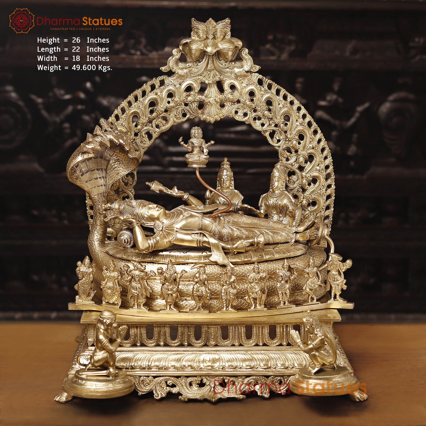Bronze Vishnu Resting on Sheshnag Throne – Lakshmi, Brahma, and Dashavatar Ensemble, Fine Golden Finish, 26"