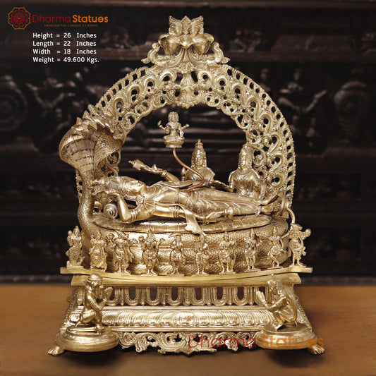 Bronze Vishnu Resting on Sheshnag Throne – Lakshmi, Brahma, and Dashavatar Ensemble, Fine Golden Finish, 26"