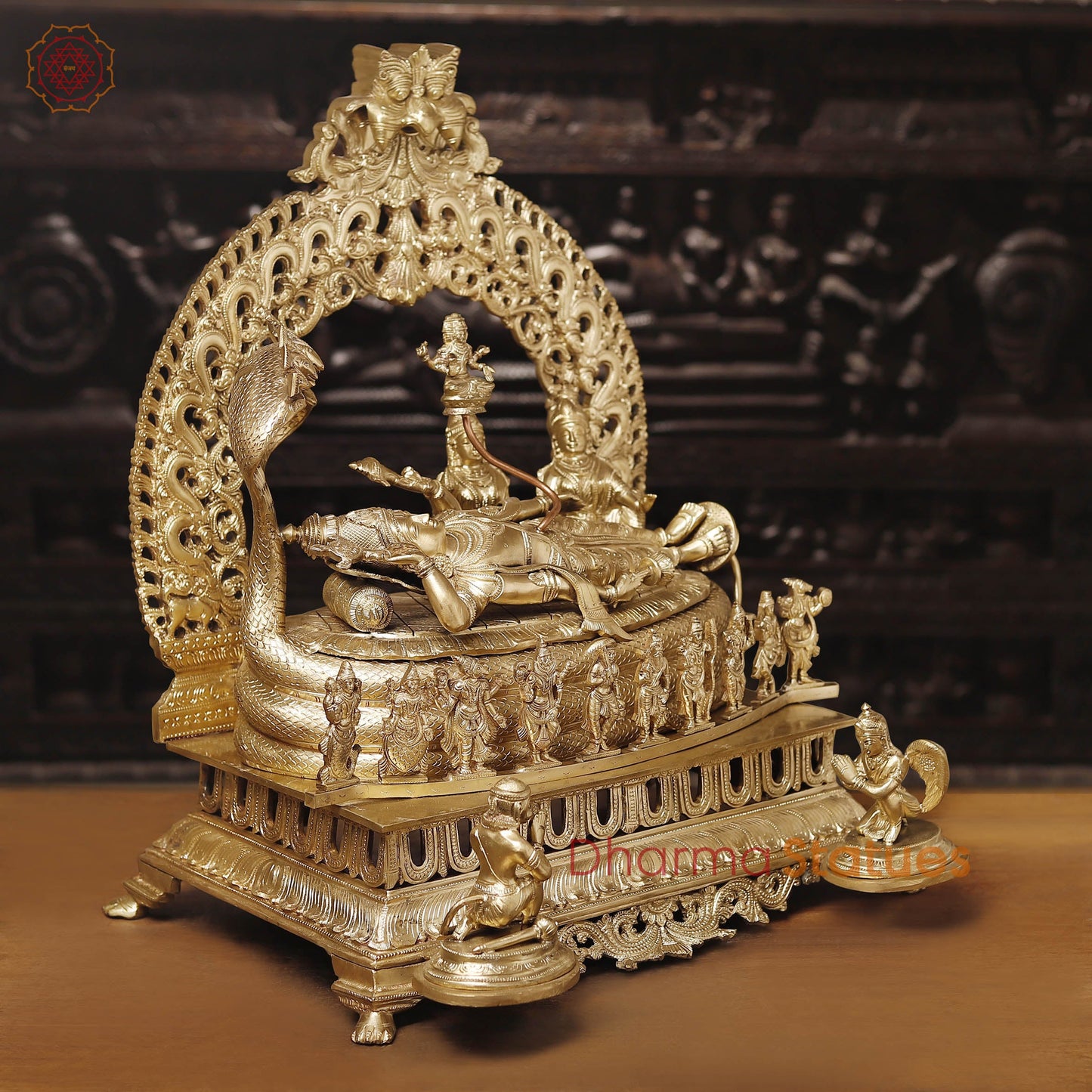 Bronze Vishnu Resting on Sheshnag Throne – Lakshmi, Brahma, and Dashavatar Ensemble, Fine Golden Finish, 26"