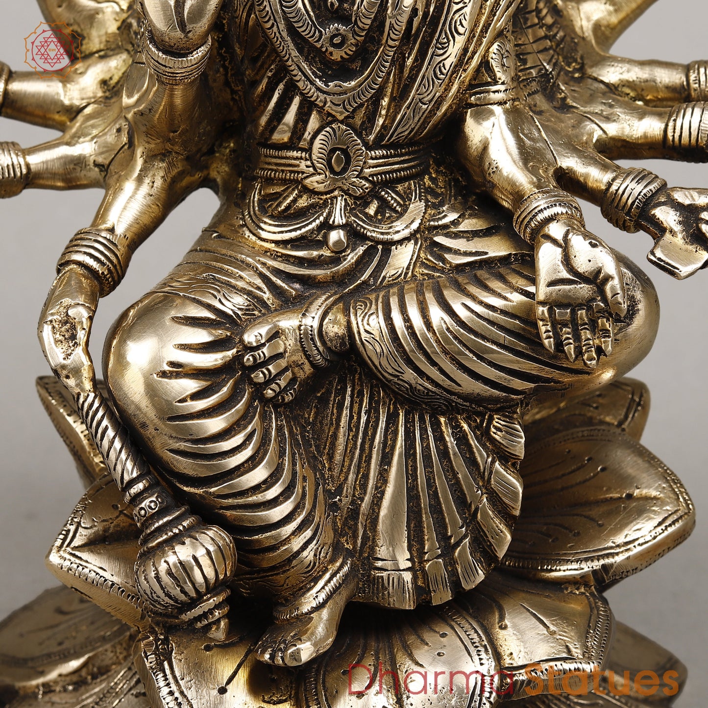 Brass Gayatri Devi seated on Lotus, Fine Golden Finish, 9"