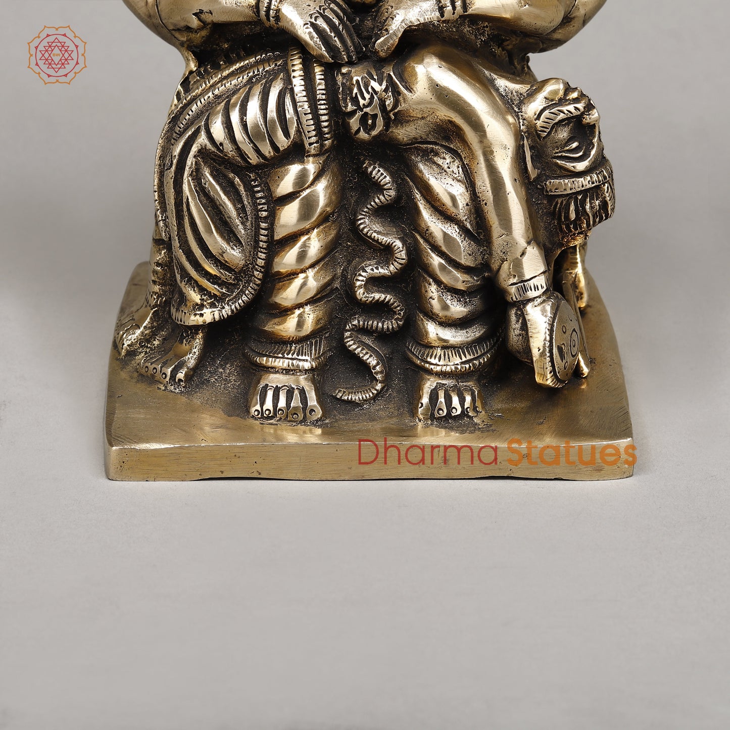 Brass Narasimha, Killing Hiranyakashipu On Throne with Sheshnaag, Fine Golden Finish, 9"