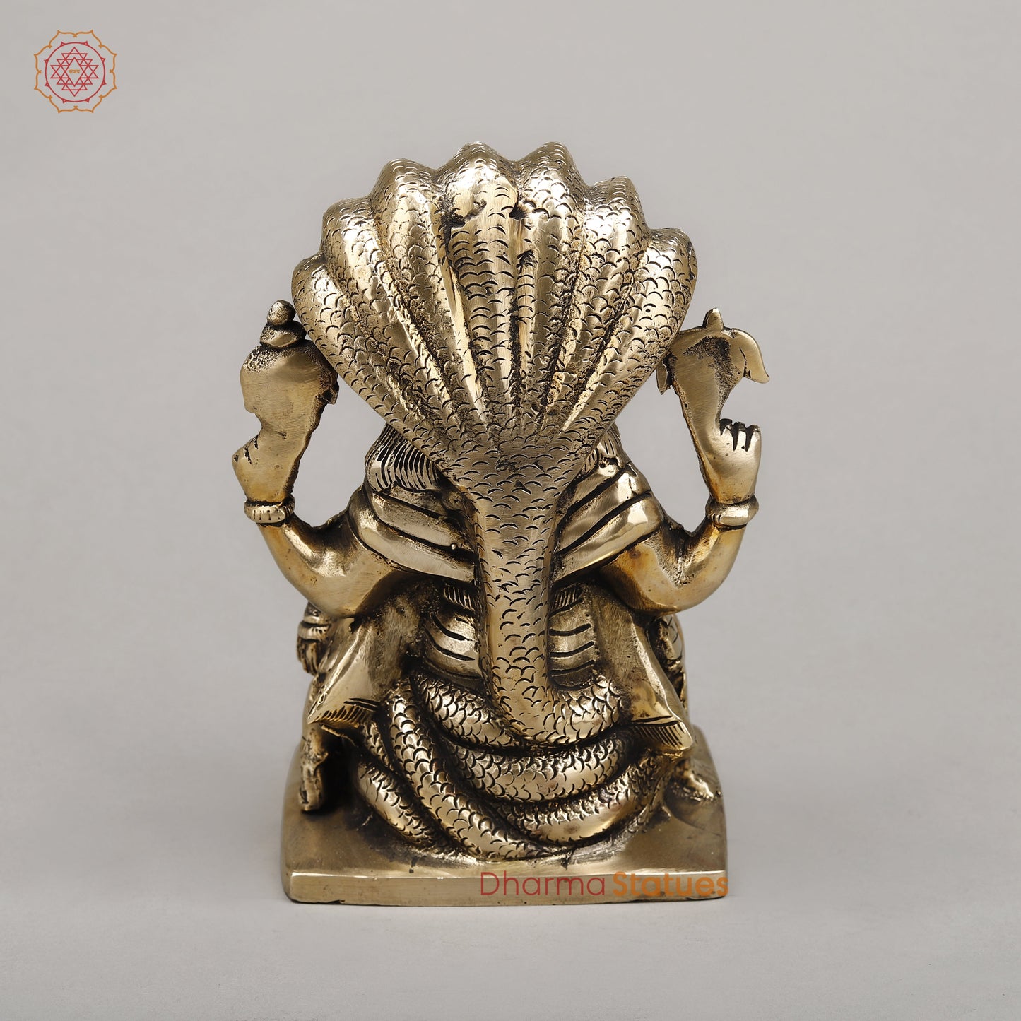 Brass Narasimha, Killing Hiranyakashipu On Throne with Sheshnaag, Fine Golden Finish, 9"