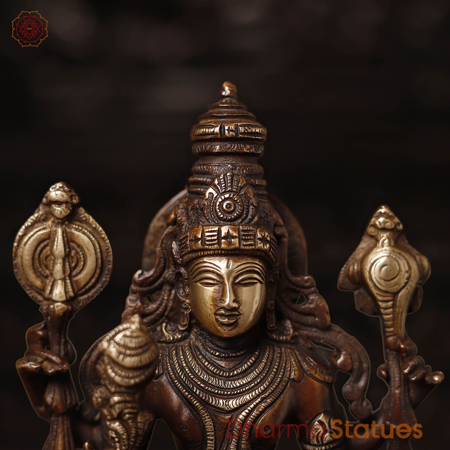 Brass Vishnu Lakshmi Idol, Fine Copper & Golden Finish, 12.5"