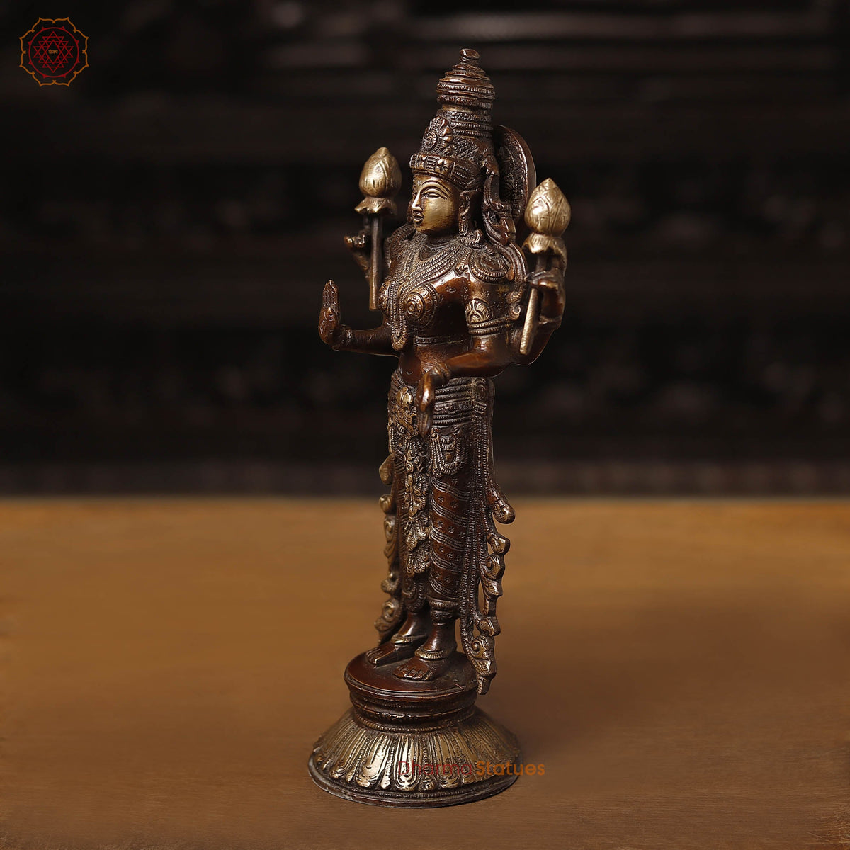 Brass Lakshmi Idol, Radiant Wealth Embodiment, Gold and Copper Finish. 12.5"