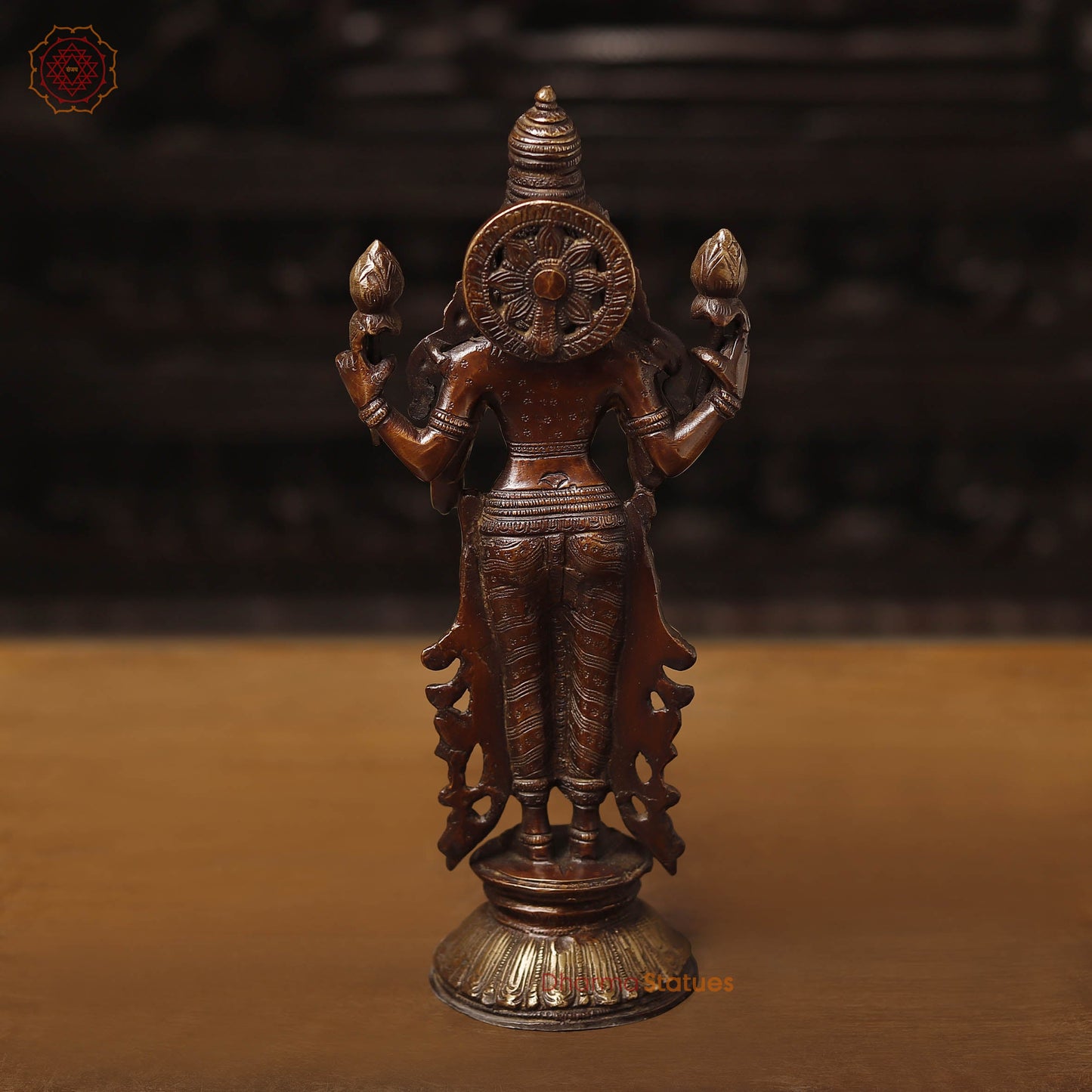 Brass Lakshmi Idol, Radiant Wealth Embodiment, Gold and Copper Finish. 12.5"