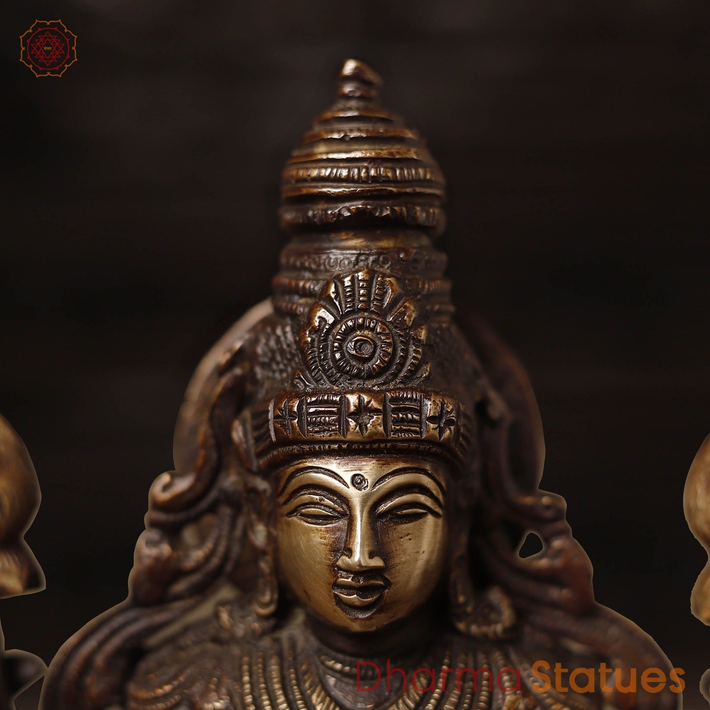 Brass Vishnu Lakshmi Idol, Fine Copper & Golden Finish, 12.5"