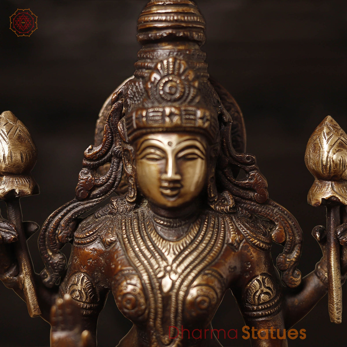 Brass Lakshmi Idol, Radiant Wealth Embodiment, Gold and Copper Finish. 12.5"