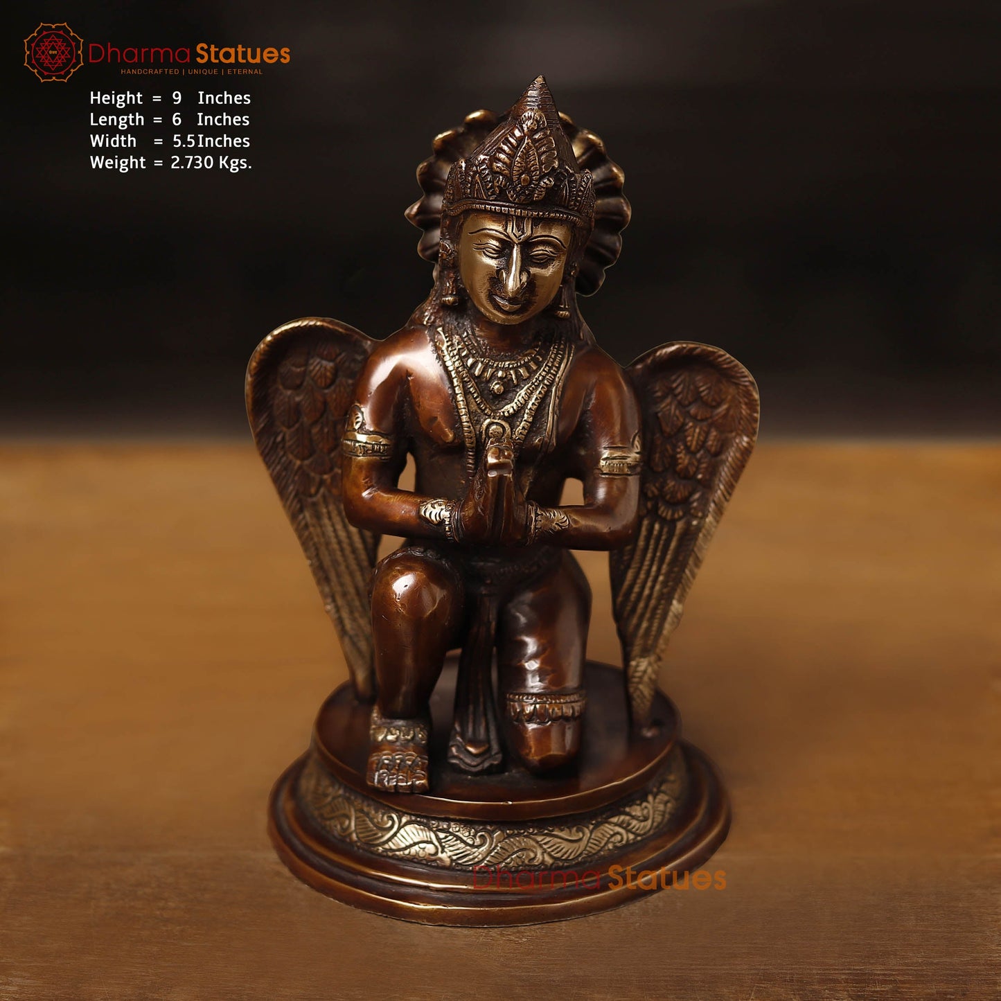 Brass Garuda Seated, Copper Finish 9"