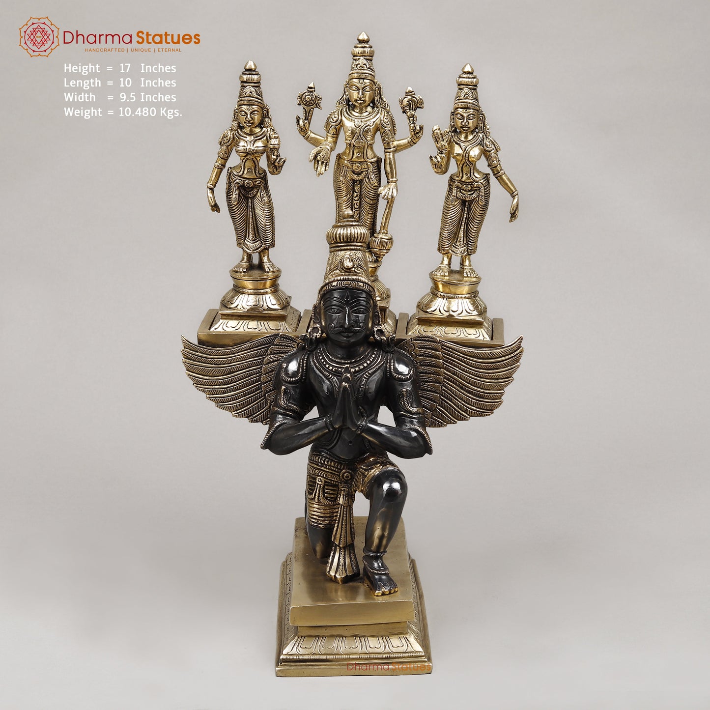 Brass Garuda Vahan, Smooth Finish & Black Patina, 17"
