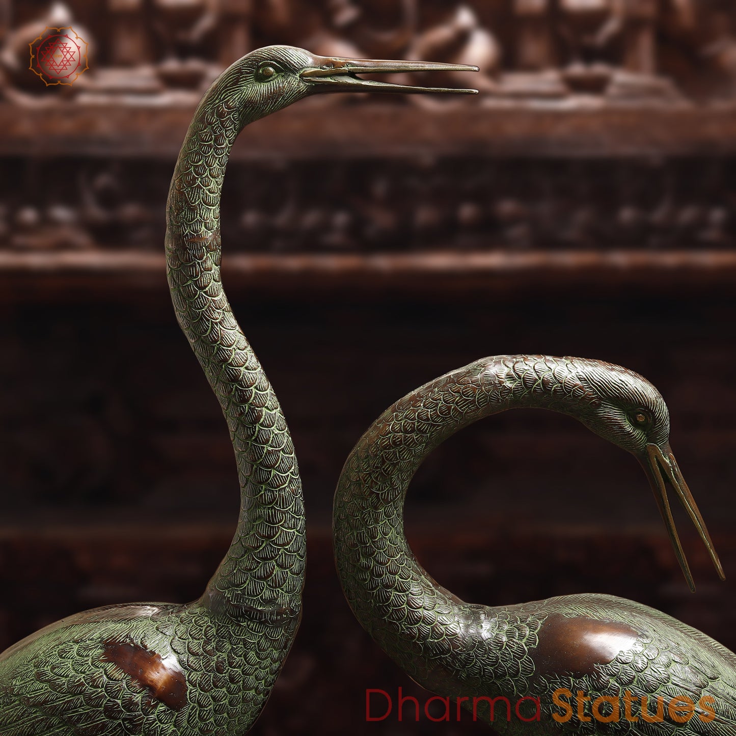 Brass Pair of Crane Bird, Green & Copper Finish, 58"