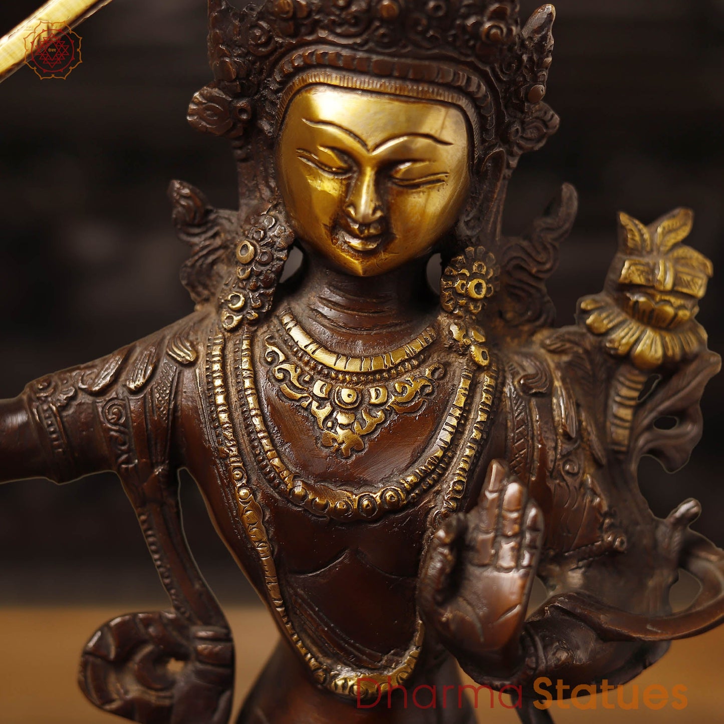 Brass  Manjushree Seated, copper & Gold, 12.5"