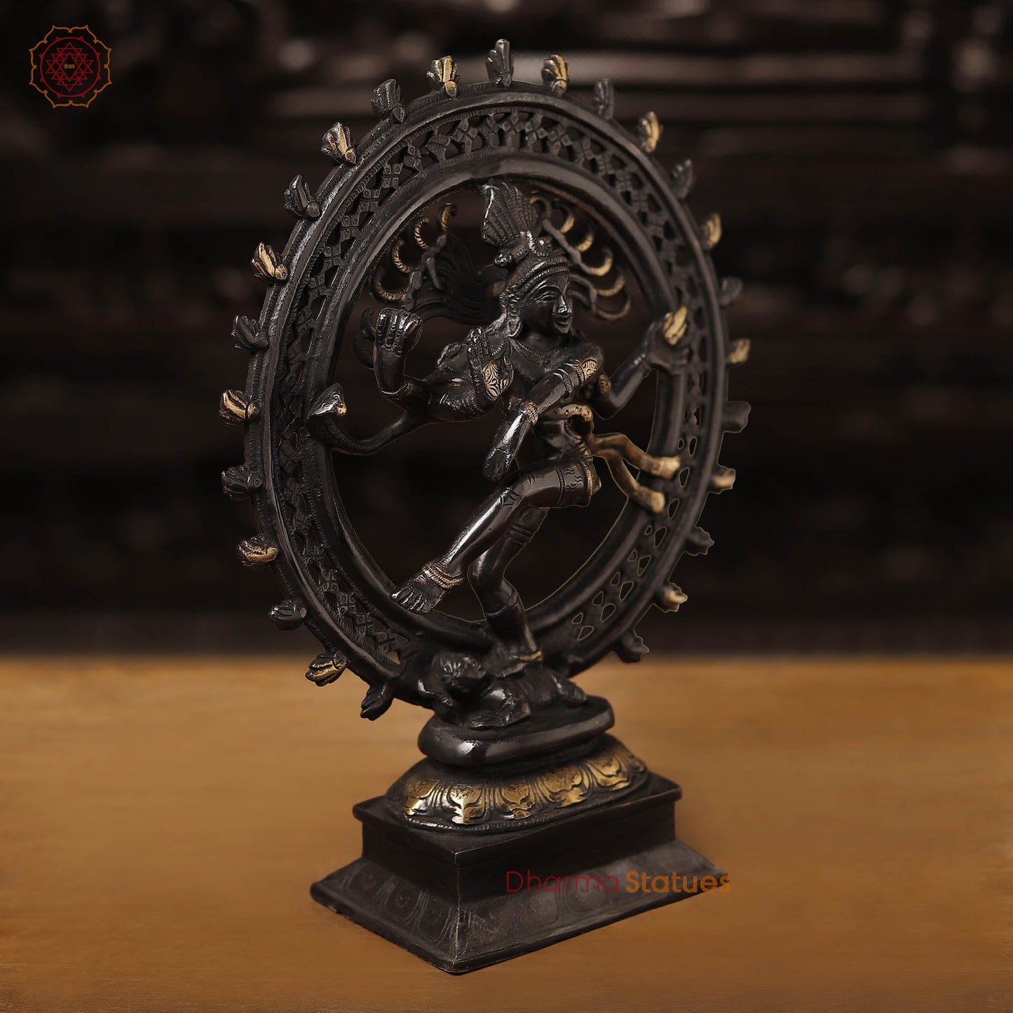Brass Natraj sculpture, The Artistic Dance of Life, Black Patina and Golden Finish, 14"