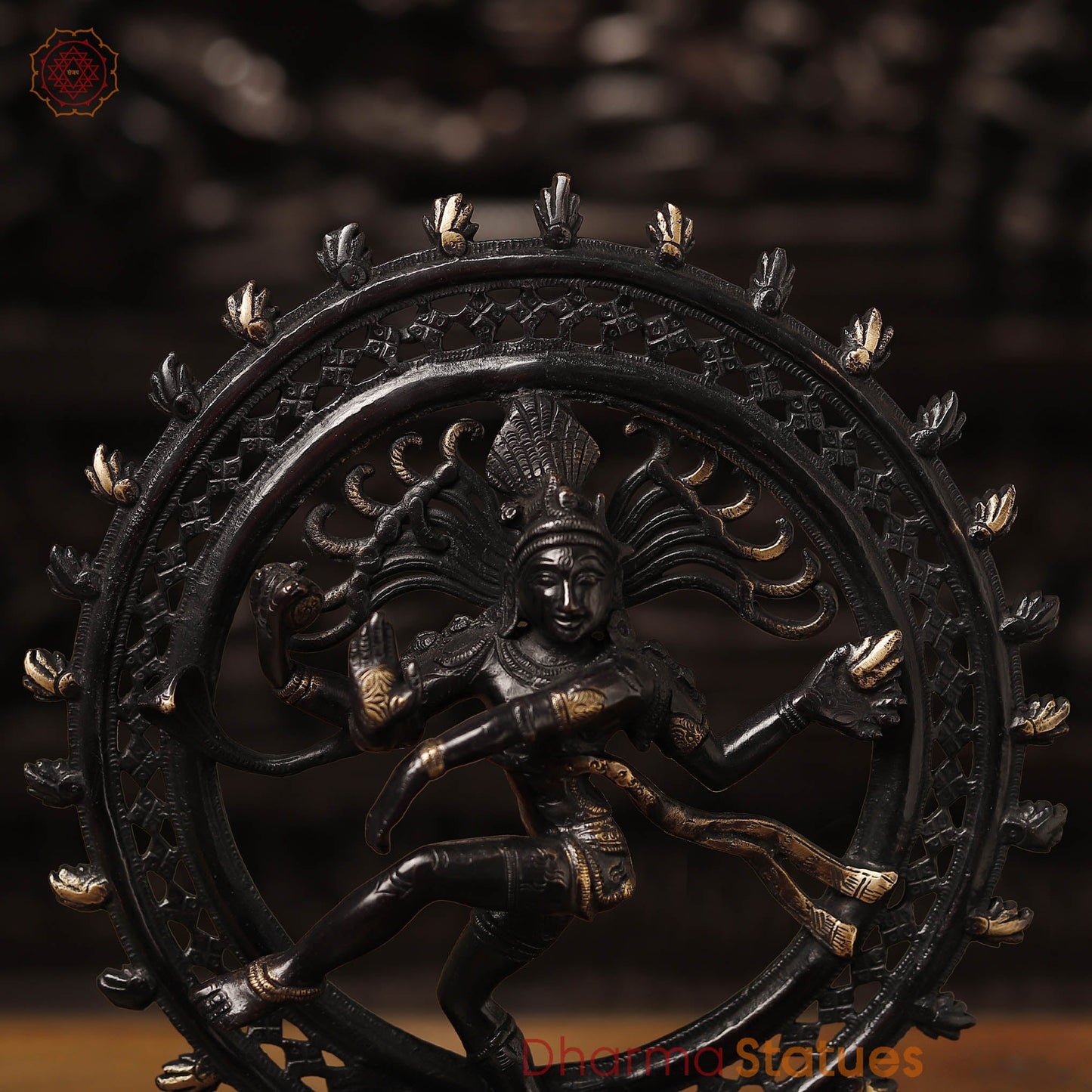 Brass Natraj sculpture, The Artistic Dance of Life, Black Patina and Golden Finish, 14"