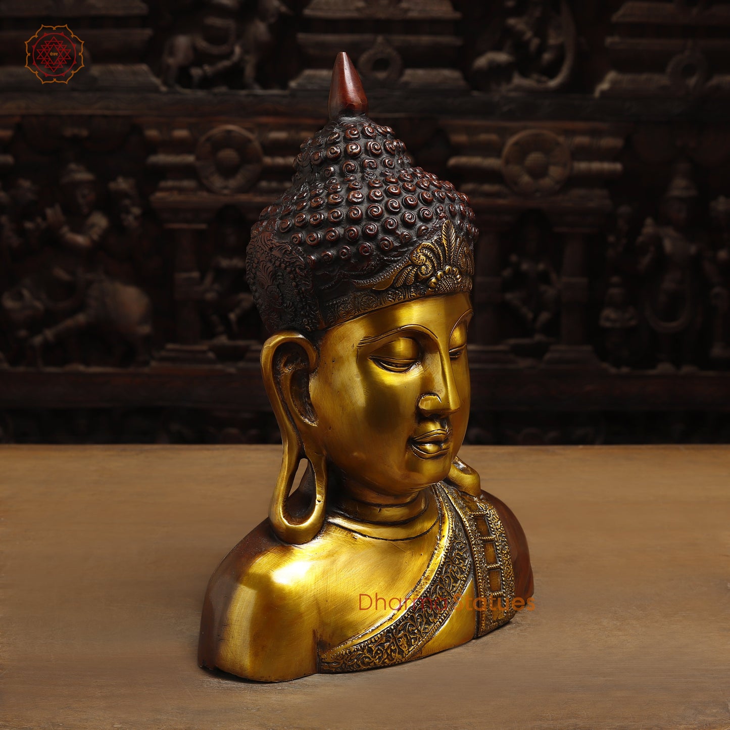 Brass Buddha Statue, Golden & Copper Finish, 14"
