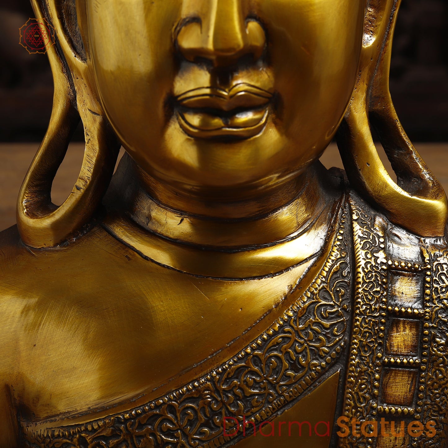 Brass Buddha Statue, Golden & Copper Finish, 14"