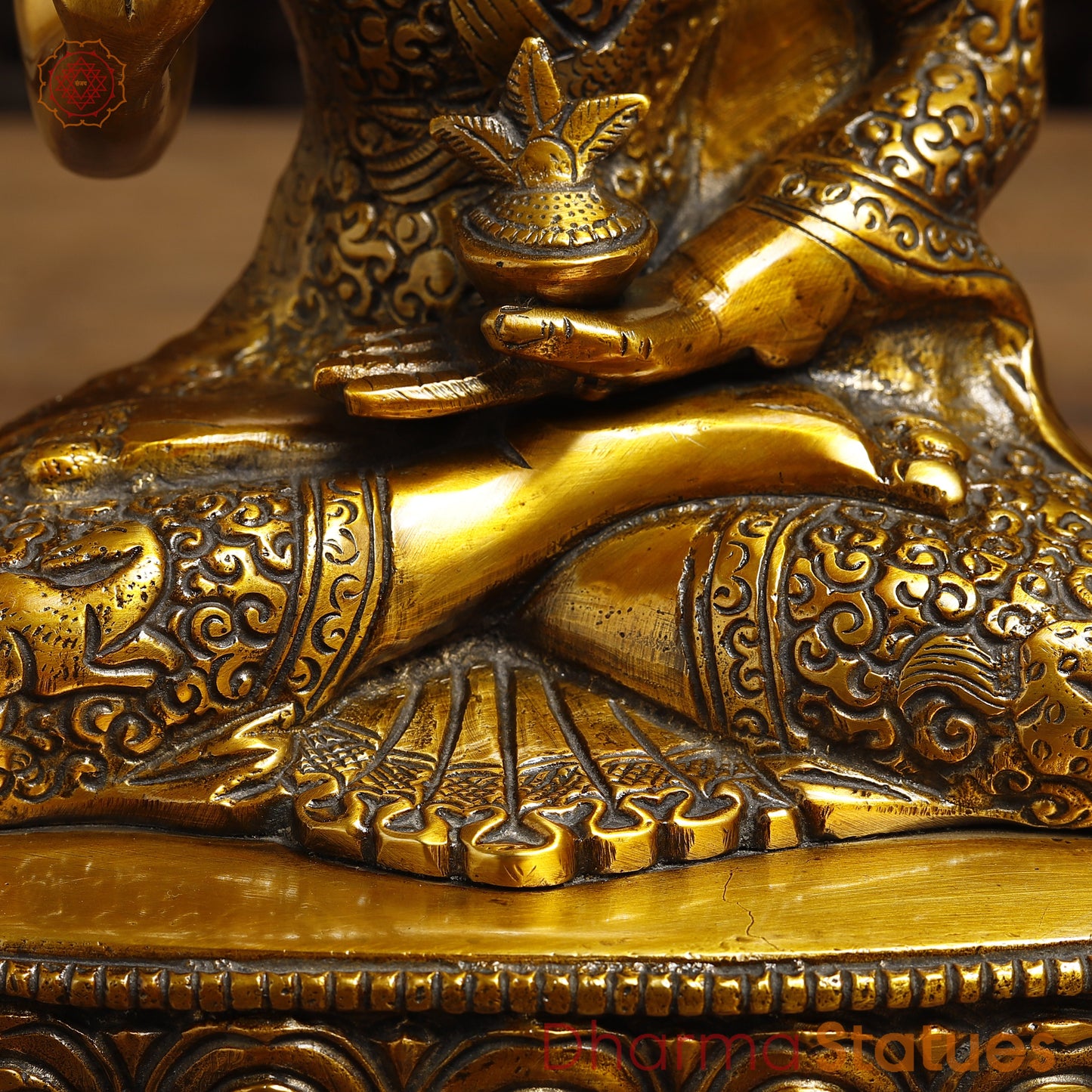 Brass Lord Buddha seated in Blessing Posture, Fine Golden Finish, 11"