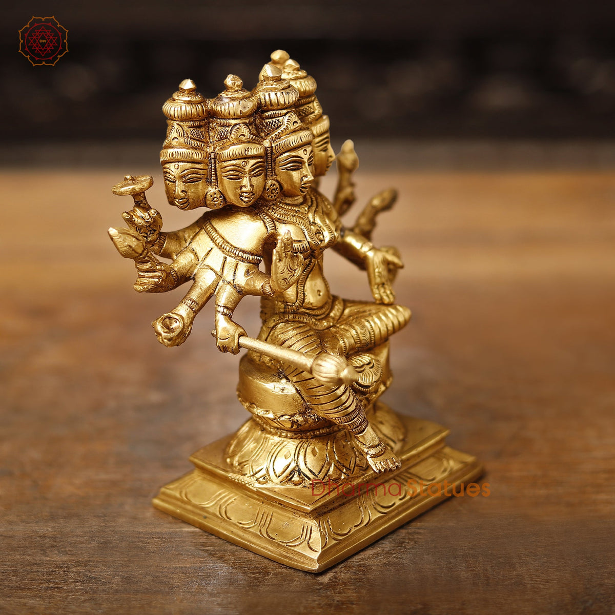 Brass Lakshmi Panchmukhi Statue, Sitting on a Lotus, Fine Golden Finish, 5.5"