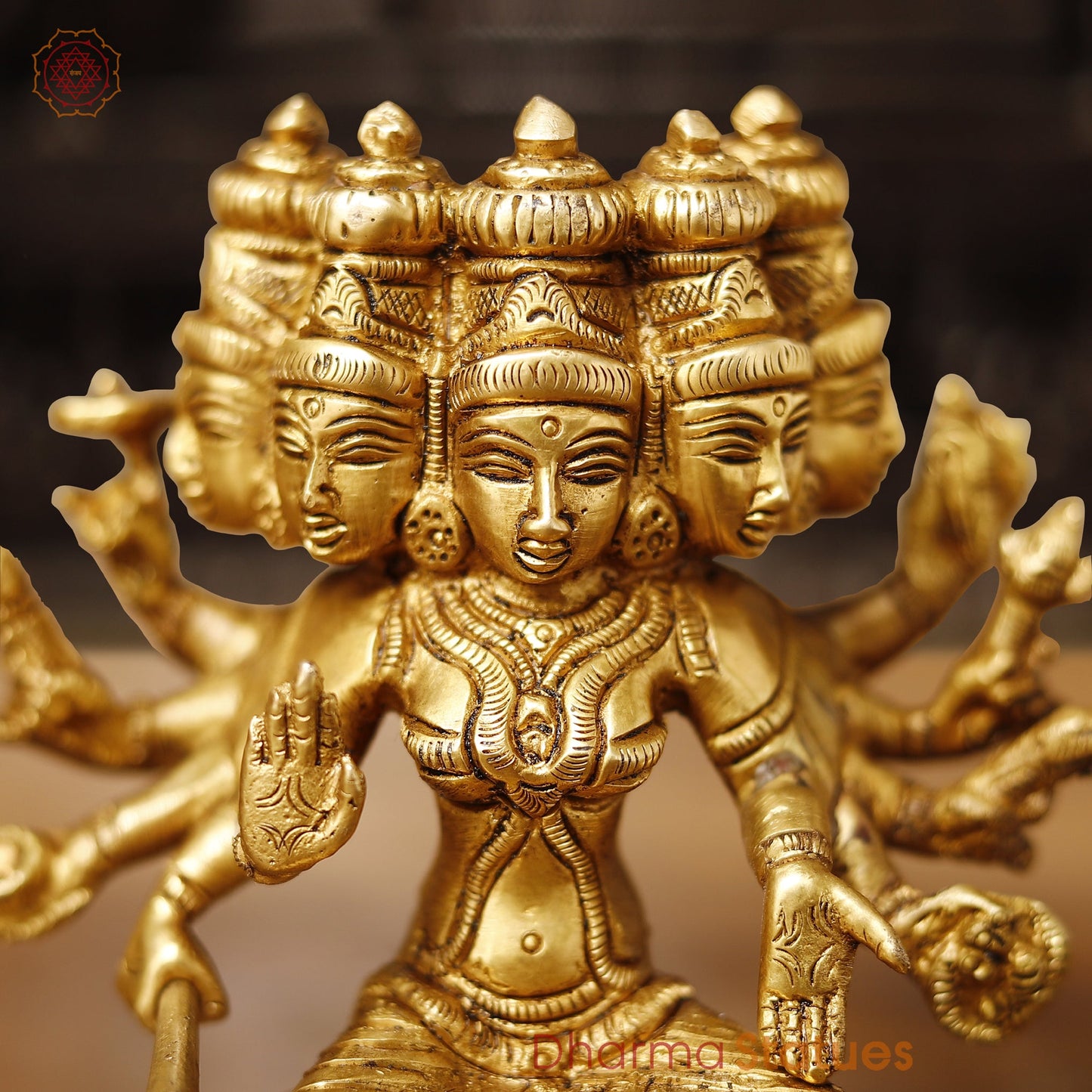 Brass Lakshmi Panchmukhi Statue, Sitting on a Lotus, Fine Golden Finish, 5.5"