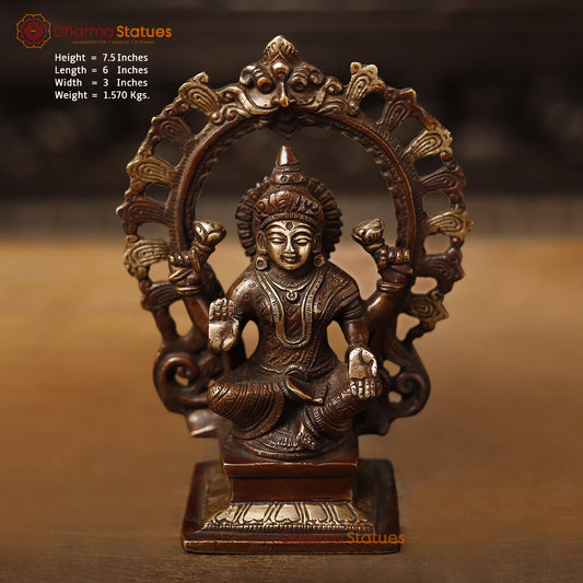 Lakshmi Brass Statue, Goddess Of Fortune, Sitting on a pedestal, Copper and Gold, 7.5"