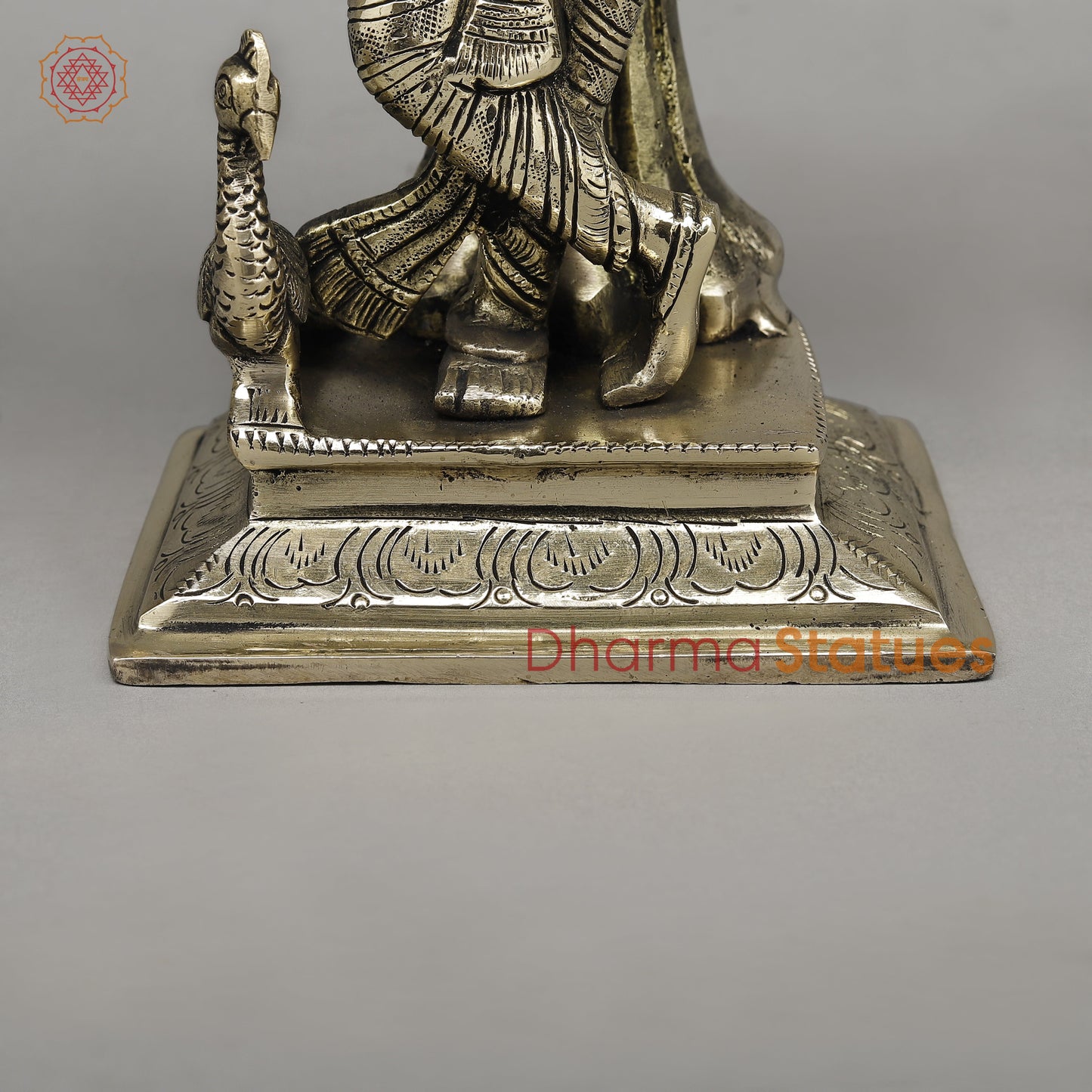 Brass Krishna Playing Flute Beneath the Sacred Tree, Golden Finish, 11"