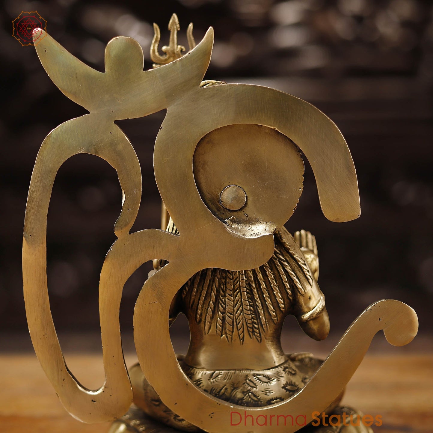 Brass Shiva Statue, Seated Figure with Sacred Backdrop, Fine Golden Finish, 11.5"
