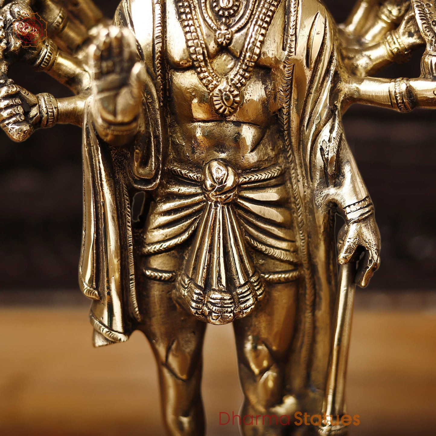 Brass Panchmukhi Hanuman, Fine Golden work 13.5"