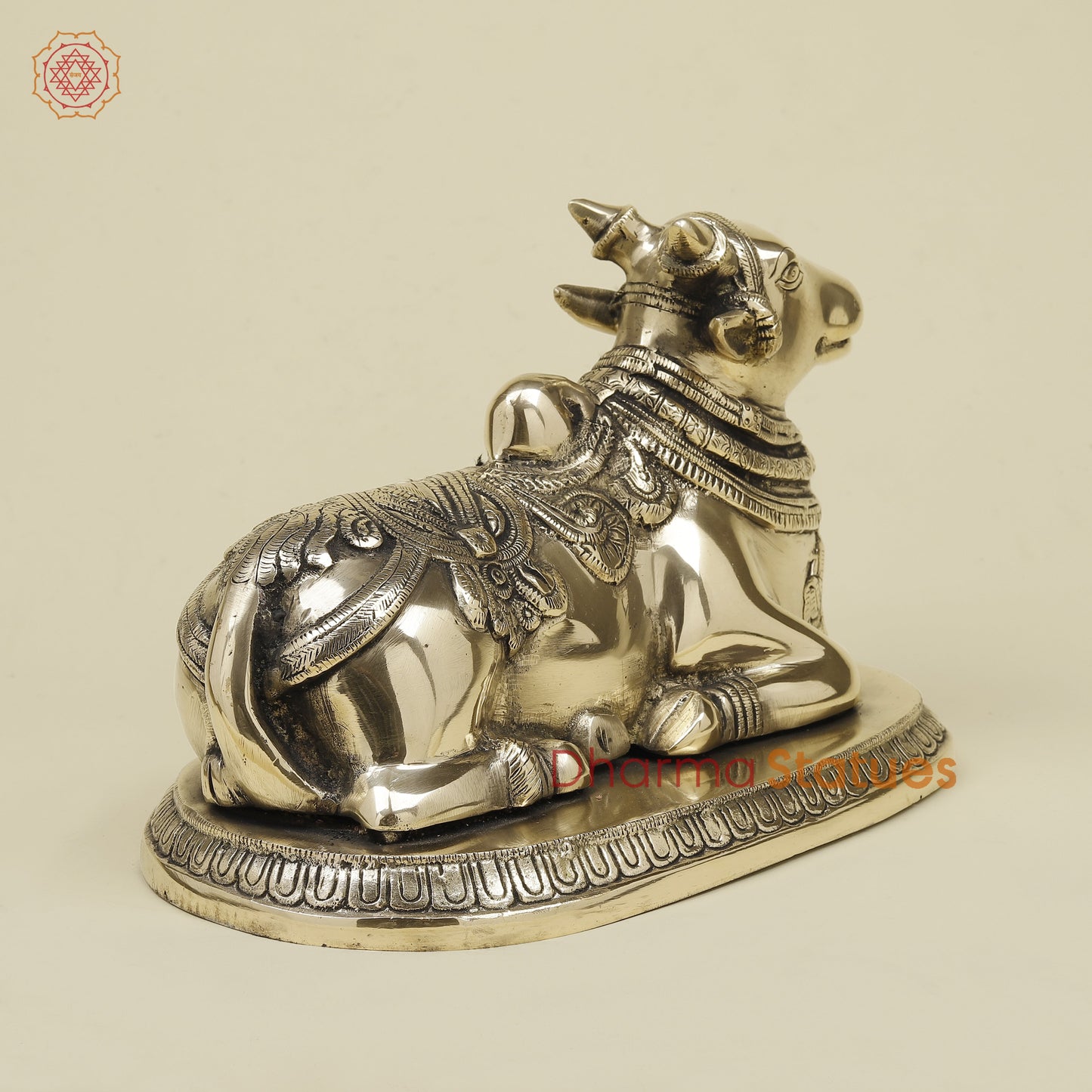 Brass Nandi Seated on Base, Fine Smooth Finish, 7.5"