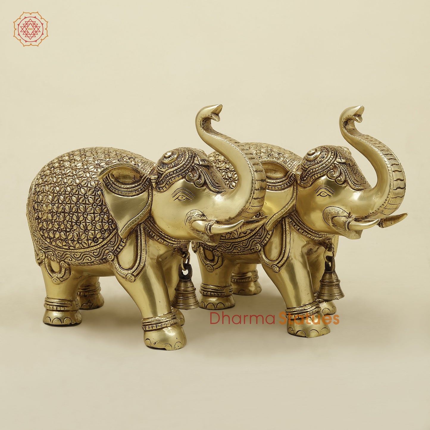 Brass Elephant Pair, Golden Finish, 10.5"