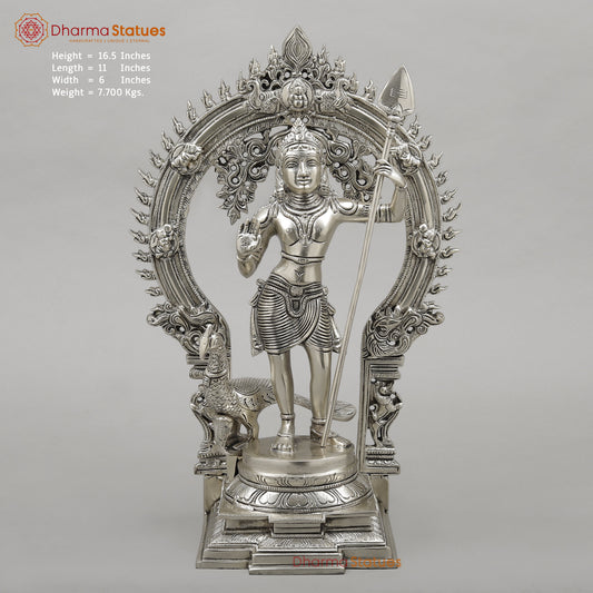 Brass Kartik with Peacock & Frame, Silver Finish, 16.5"