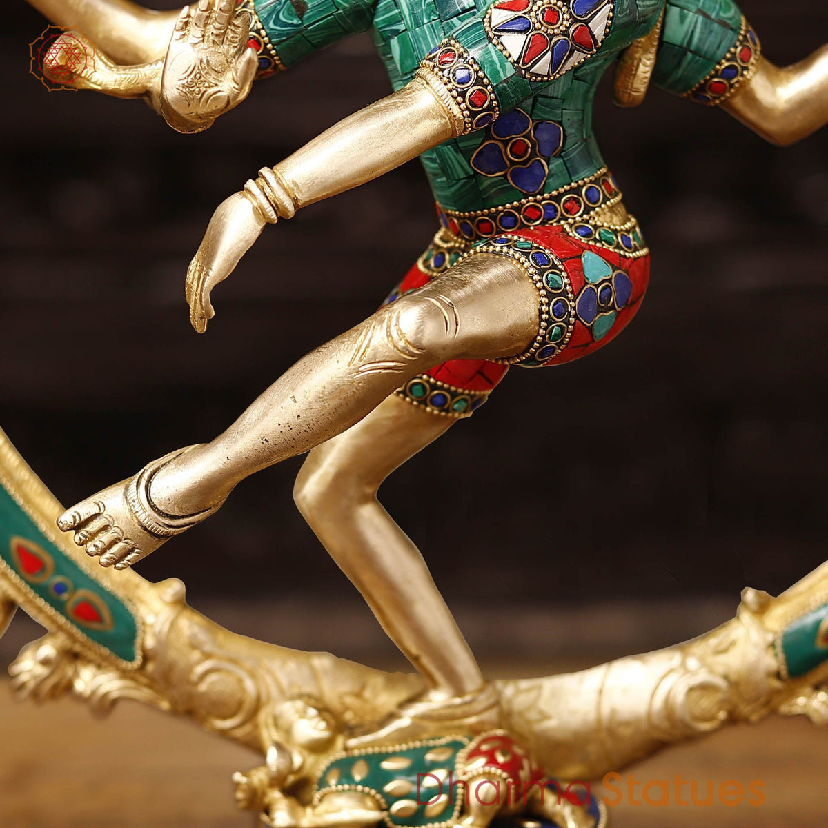 Brass Natraj Idol, Heritage Craftsmanship, Golden Glory with Stone work 16.5"