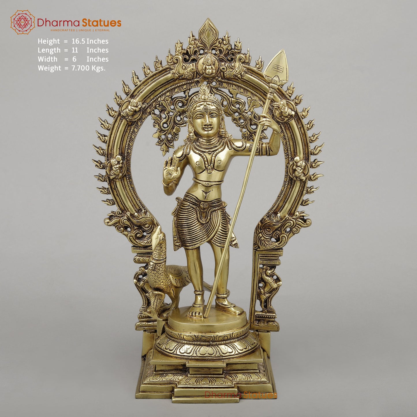 Brass Kartik with Peacock & Frame, Golden Finish, 16.5"