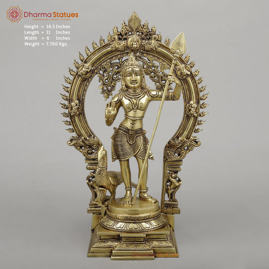 Brass Kartik with Peacock & Frame, Golden Finish, 16.5"