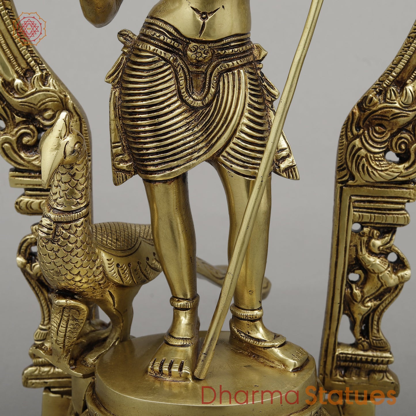 Brass Kartik with Peacock & Frame, Golden Finish, 16.5"