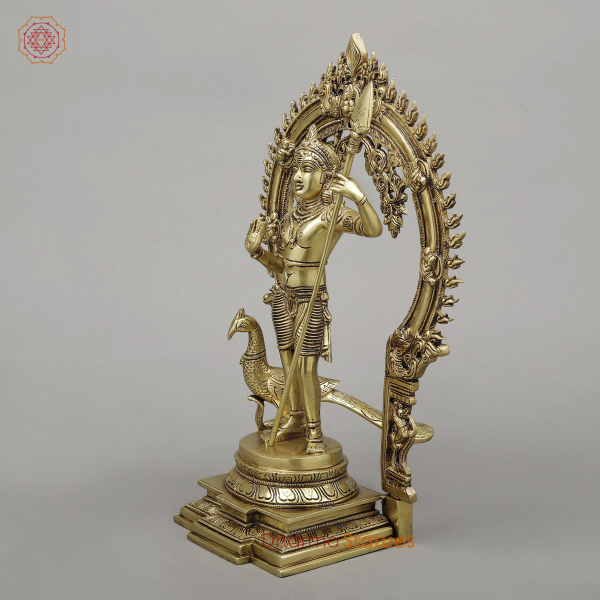 Brass Kartik with Peacock & Frame, Golden Finish, 16.5"