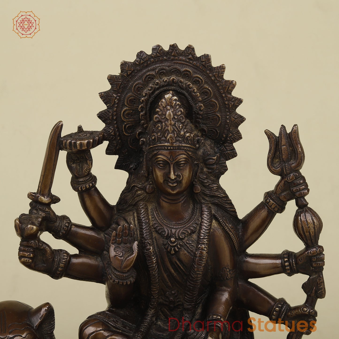 Brass Durga with 8 Arms, Copper Finish, 12.5"