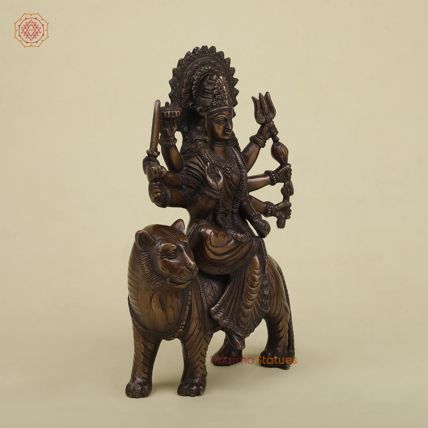 Brass Durga with 8 Arms, Copper Finish, 12.5"
